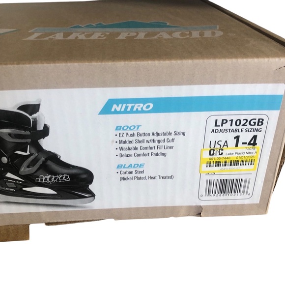 Lake Placid Nitro Ice Skates Adjustable Size 1-4 Kids Carbon Blade. New - Picture 1 of 3